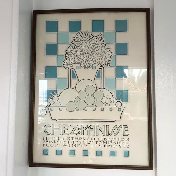 Rare Vintage 1976 Chez Panisse Large Framed Poster Wall Art - David Lance Goines - Picture 1 of 3